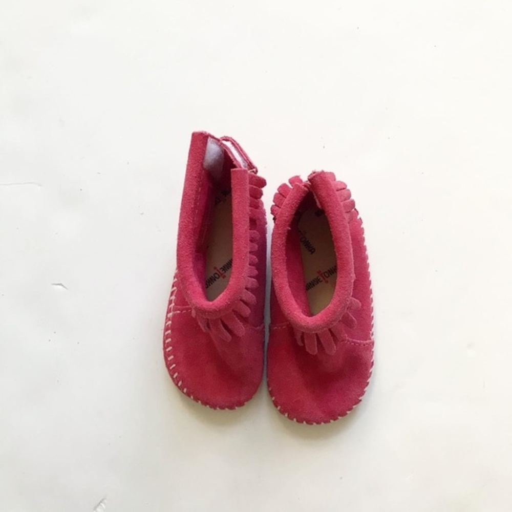 Minnetonka pink suede fringe boots VGUC  size 5 - Picture 4 of 7